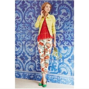 Anthropologie Maeve Katrine Orange Red Brige Lace Peplum Top Womens M